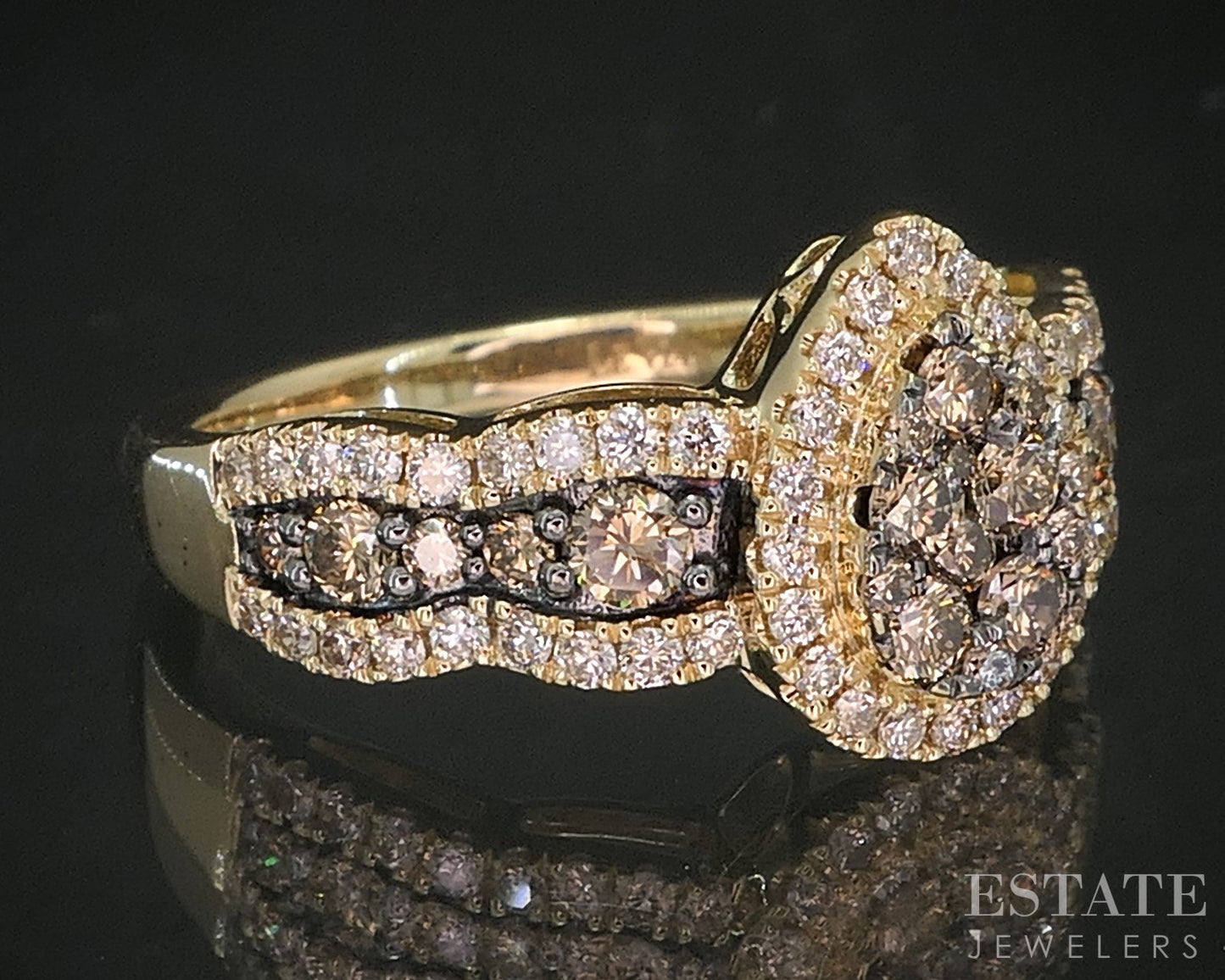 14k Honey Gold LeVian Natural 1ctw Chocolate & Vanilla Diamond Ring 4.9g i20290