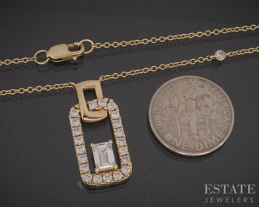 14k Yellow Gold Lab Created Emerald Cut 1.02ctw Diamond Necklace 4g 18"L i20287