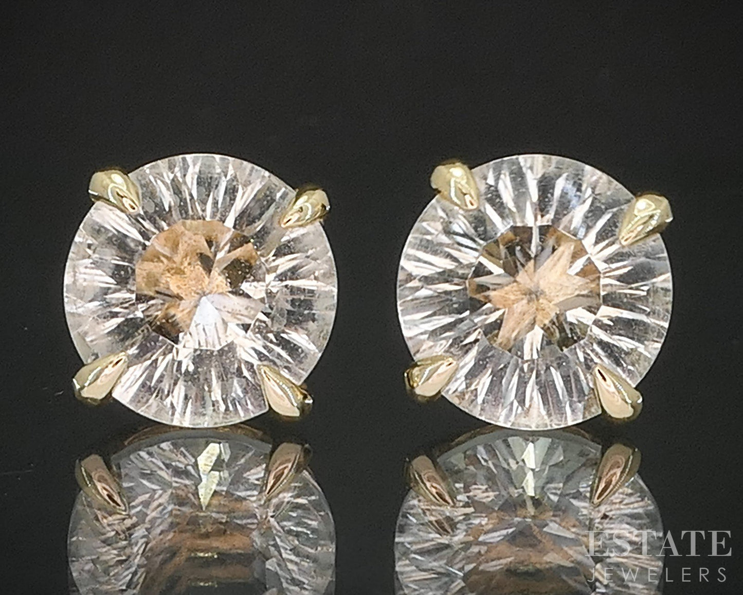 14k Yellow Gold EFFY Natural Green Amethyst Stud Earrings 2.9g i20183b