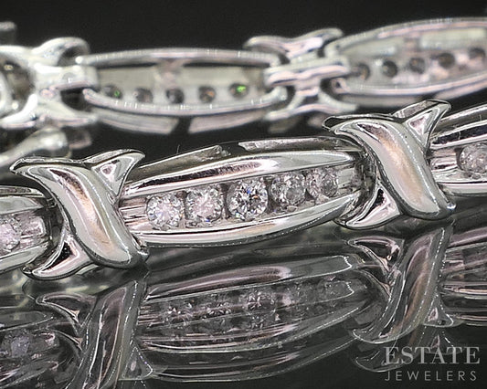 10k White Gold XOXO Natural .50ctw Diamond Tennis Bracelet 8.7g 7.25"L i20174b