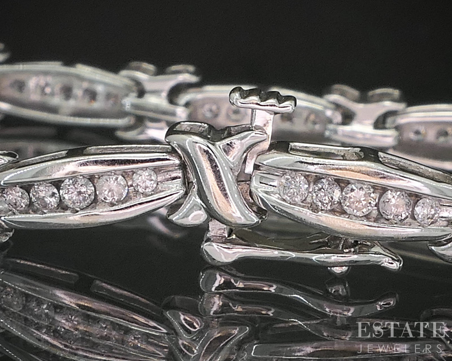 10k White Gold XOXO Natural .50ctw Diamond Tennis Bracelet 8.7g 7.25"L i20174b