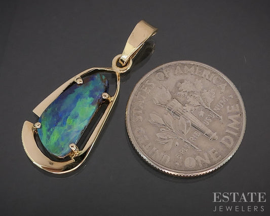 14k Yellow Gold Natural Boulder Opal Ladies Pendant 1.8g i20177b