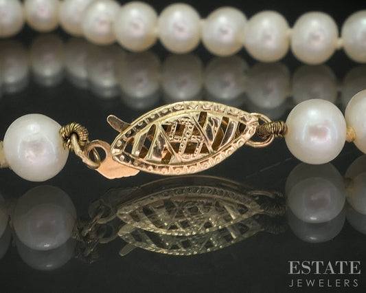 14k Yellow Gold 5mm Cultured Pearl Ladies Bracelet 7.25"L i20163b