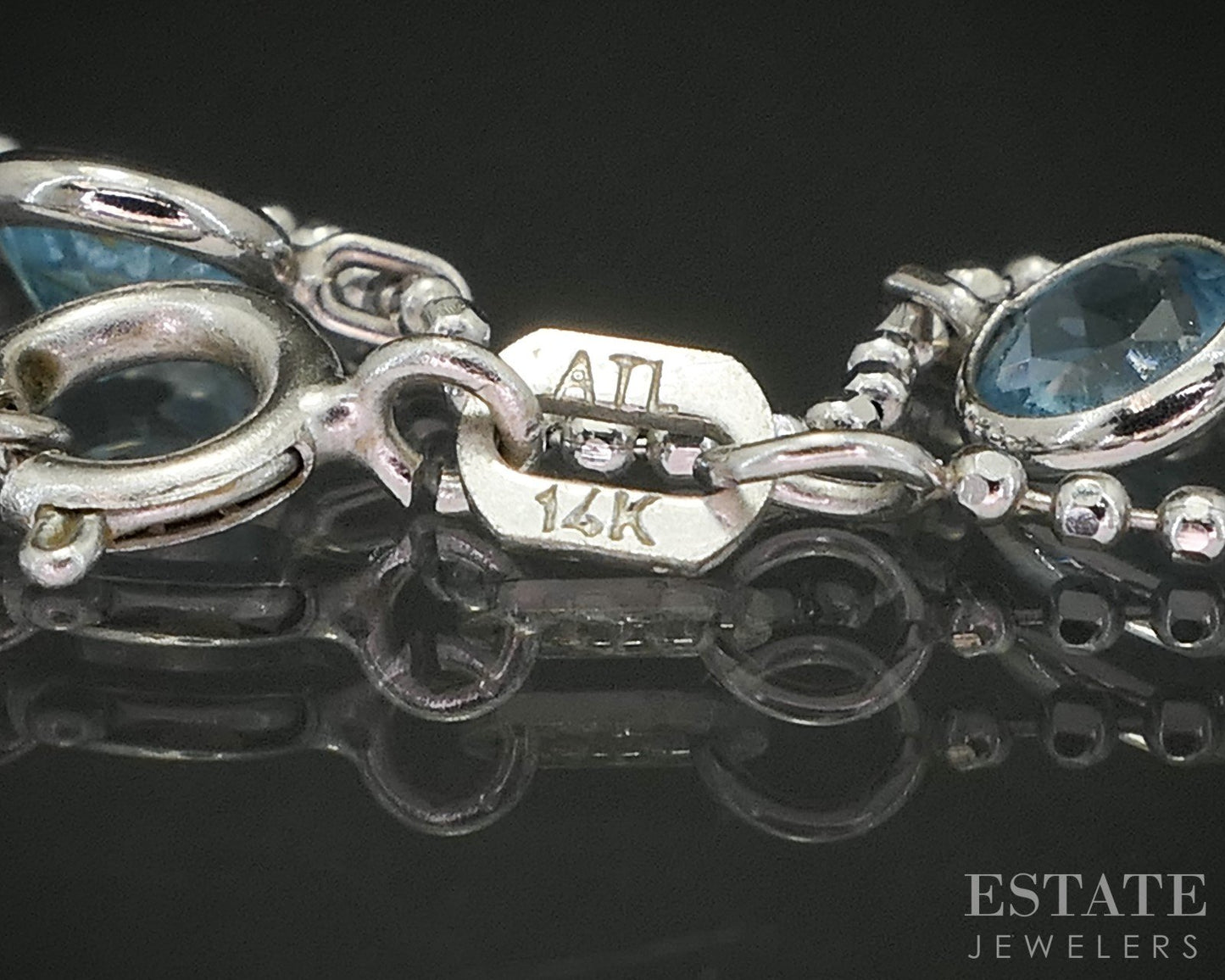 14k White Gold Natural Blue Topaz Beaded Ladies Necklace 2.4g 16"L i20186b