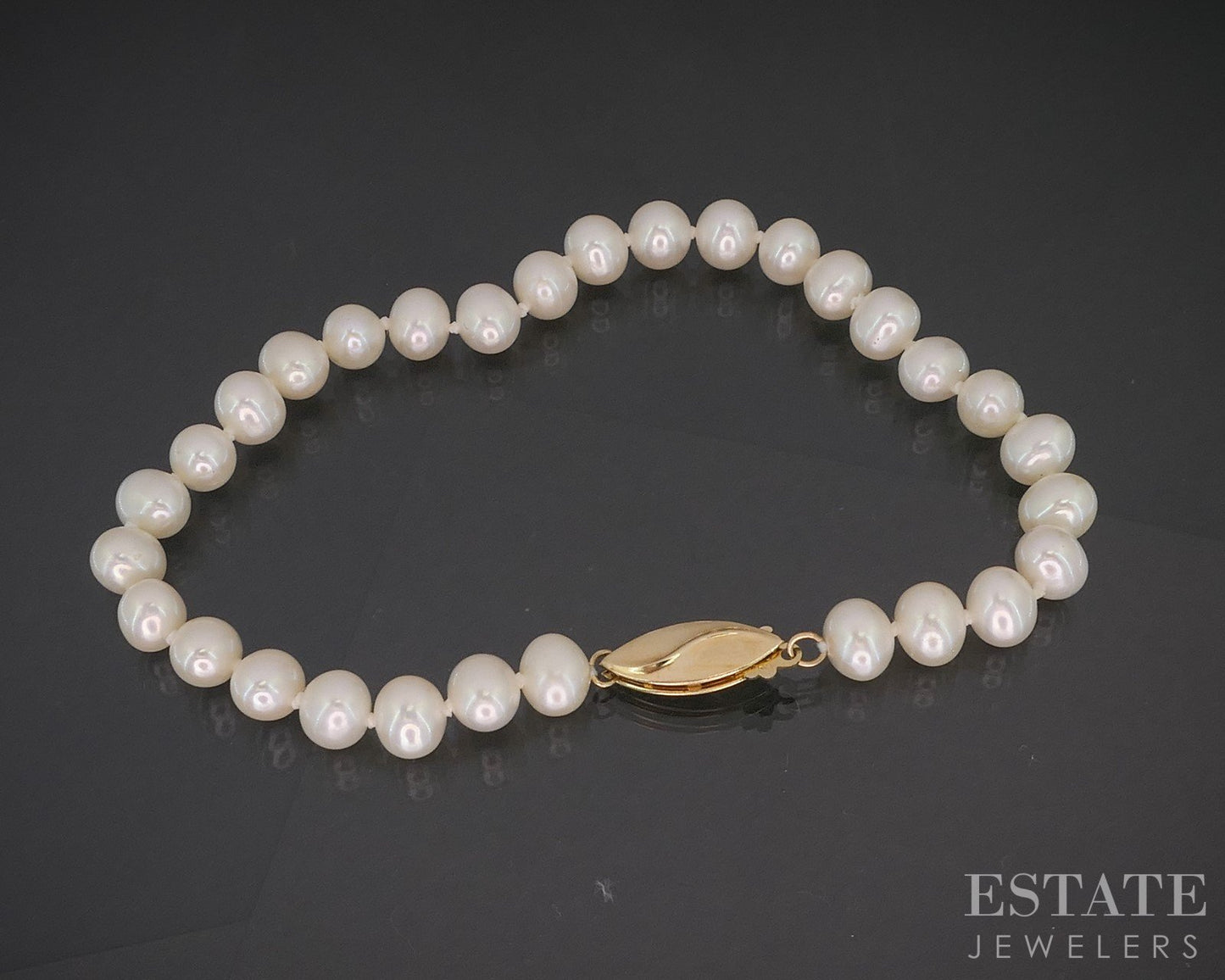 14k Yellow Gold 6.4mm Cultured Pearl Ladies Bracelet 7.75"L i20173b