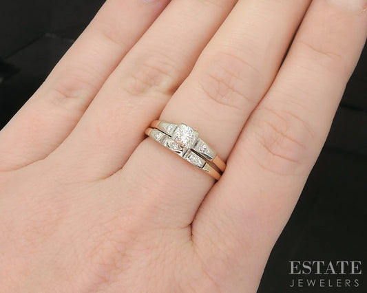 Antique 14k Yellow & White Gold Natural .18ctw Diamond Wedding Set 3.2g i20168b