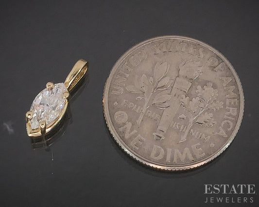 14k Yellow Gold Marquise Natural .28ct Diamond Solitaire Ladies Pendant p91587b