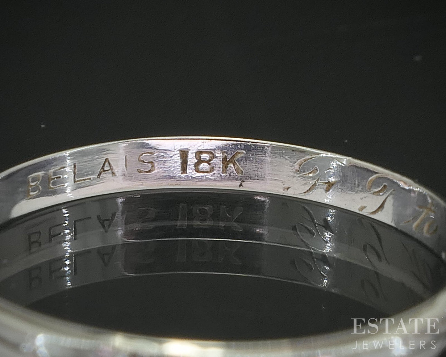 Antique 18k White Gold 2mm Engraved Ladies Wedding Band 1.1g i20351b