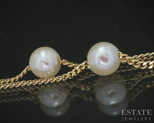 10k Yellow Gold Cultured Pearl Curb Link Ladies Bracelet 1.2g 7.25"L i20350b