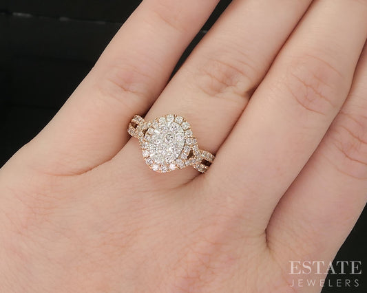 14k Rose Gold Natural .74ctw Diamond Cluster Halo Engagement Ring 5.1g i20357b