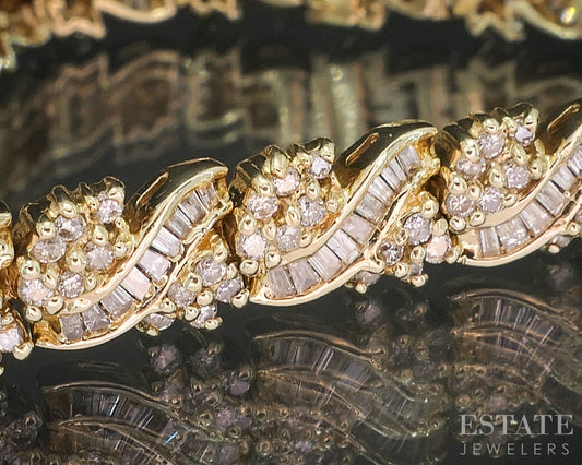 14k Yellow Gold Natural 4ctw Diamond Cluster Tennis Bracelet 23.4g 7.5"L i20382