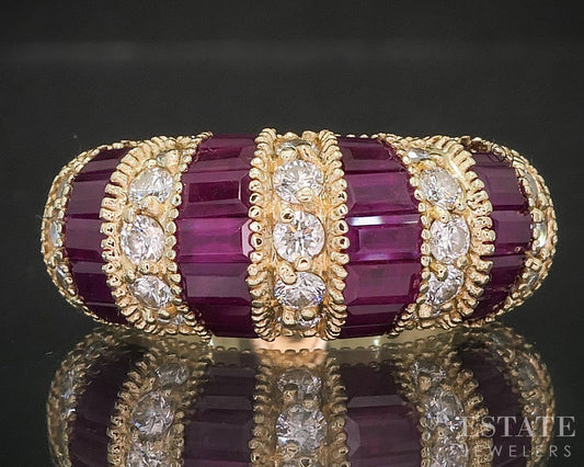 14k Yellow Gold EFFY Natural Ruby & Diamond Ladies Band Ring 8.9g i20380