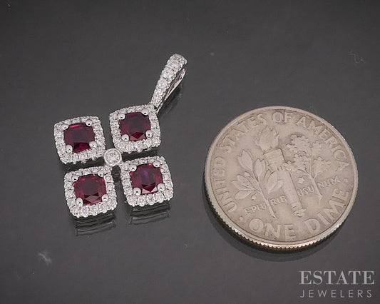 18k White Gold Ruby & Diamond Cross Ladies Pendant 2.7g i20384