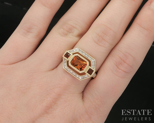 14k Yellow Gold Natural Citrine & Diamond Ladies Ring 5.0g p91672