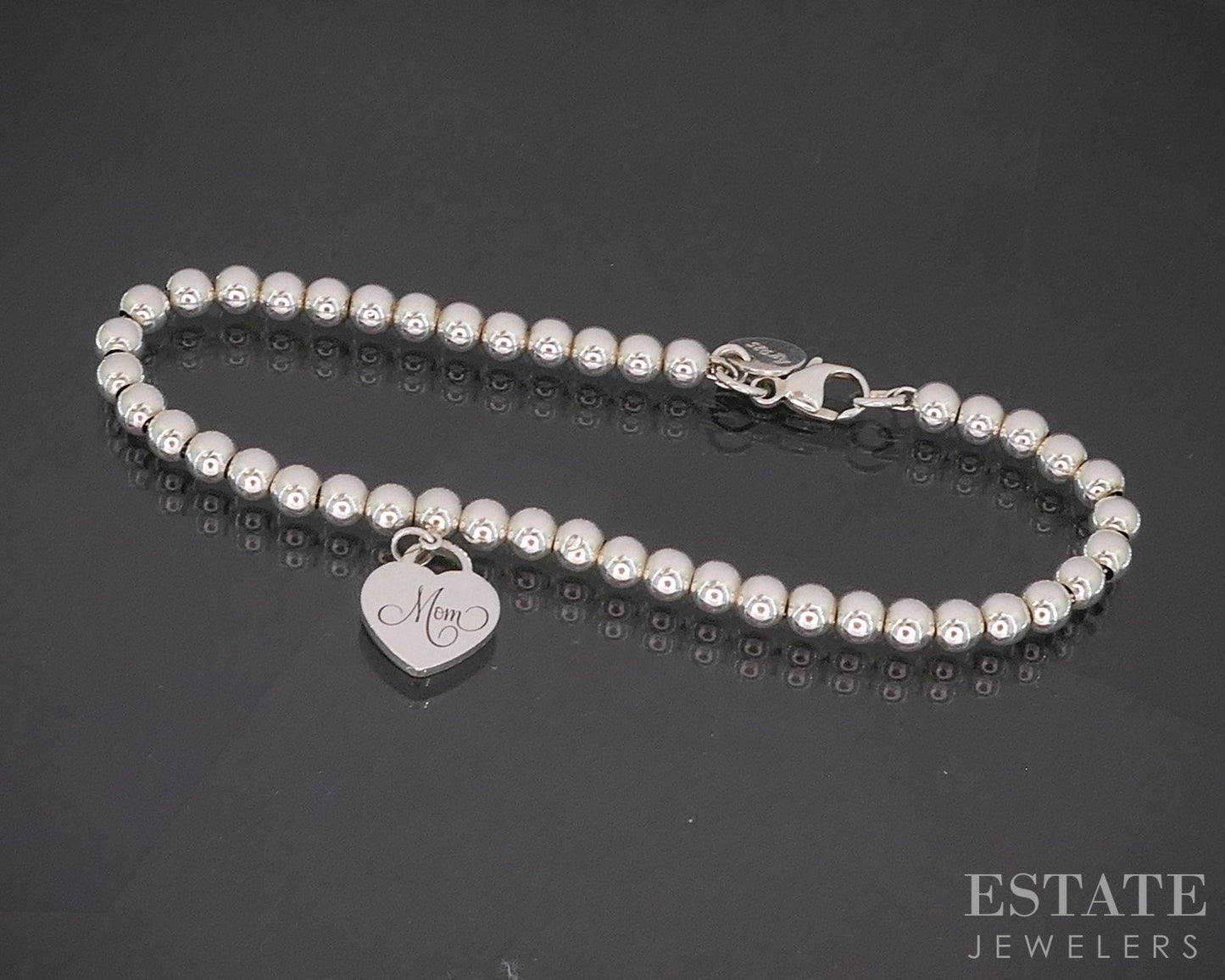 Sterling Tiffany & Co. MOM Mini Heart Tag Beaded Bracelet 5.7g 6.5"L i20371