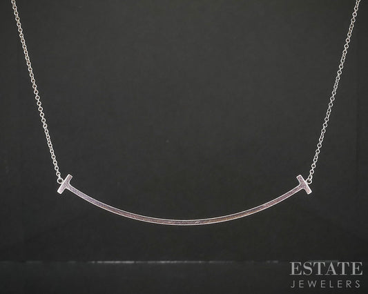 Sterling Tiffany & Co. "T" Smile Cable Link Ladies Necklace 2.7g 18"L i20374