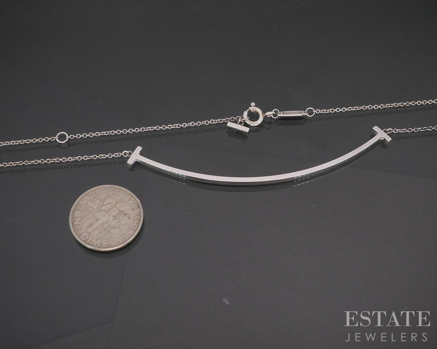 Sterling Tiffany & Co. "T" Smile Cable Link Ladies Necklace 2.7g 18"L i20374