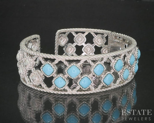 Sterling Judith Ripka Sleeping Beauty Turquoise Cuff Bracelet 43g i20390