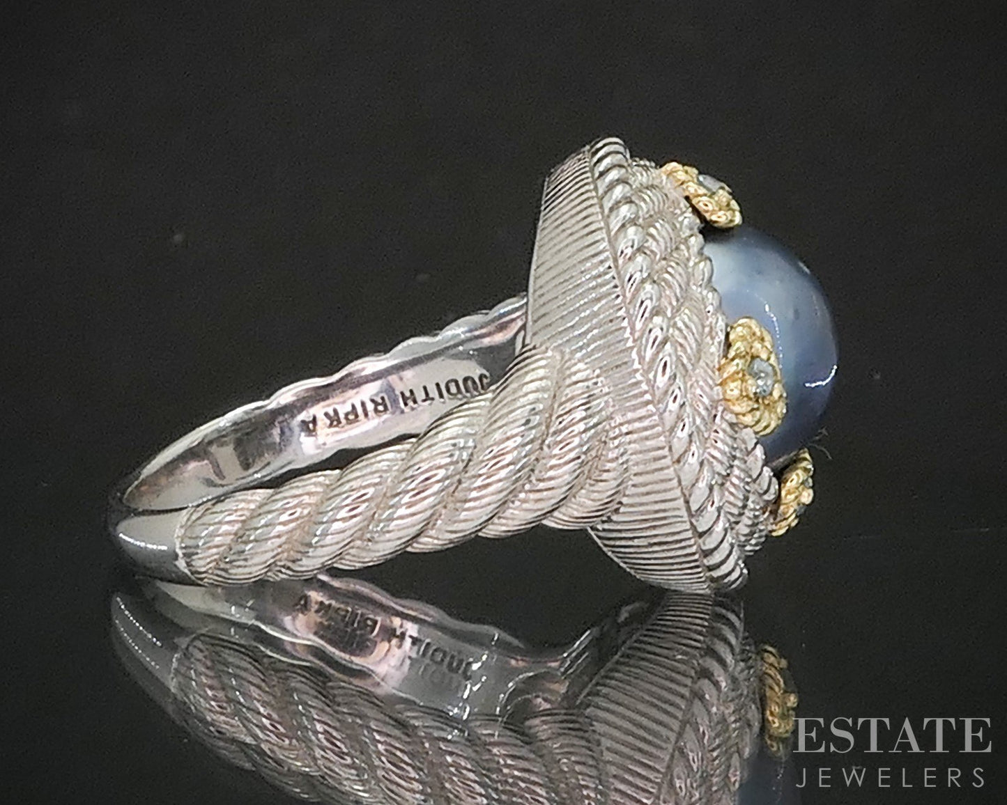 Sterling Silver Judith Ripka Black Pearl & Blue Topaz Ladies Ring 12.8g i20388