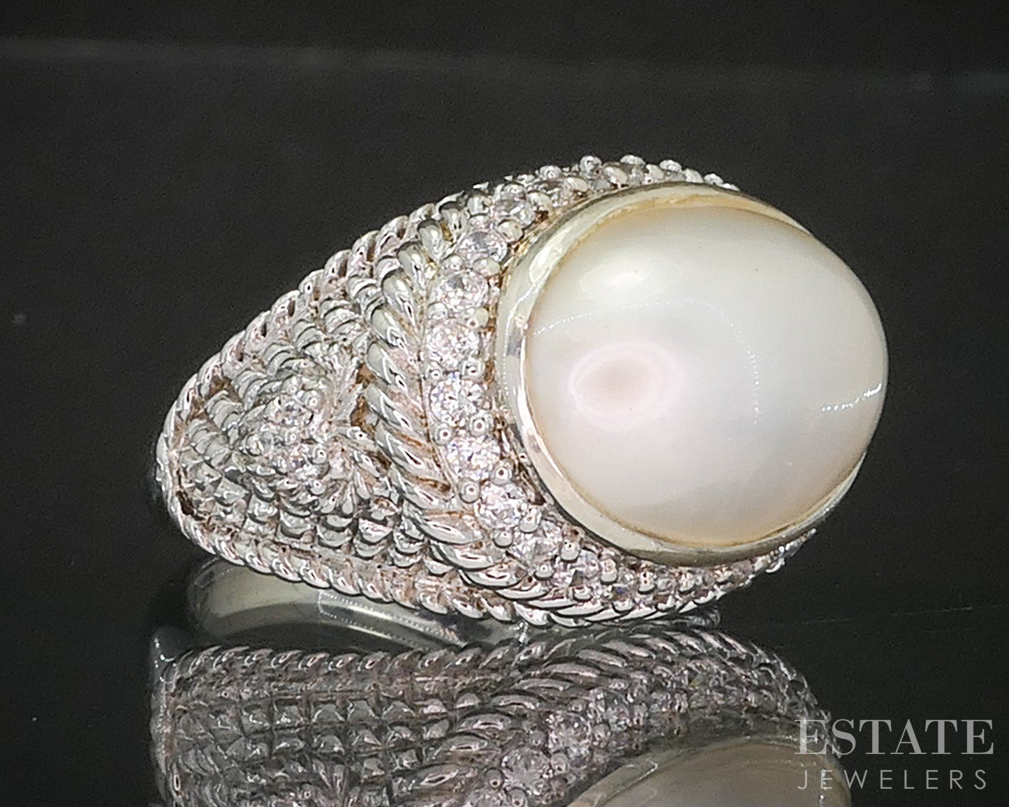 Sterling Silver Judith Ripka Mabe Pearl & CZ Ladies Ring 11.8g i20389