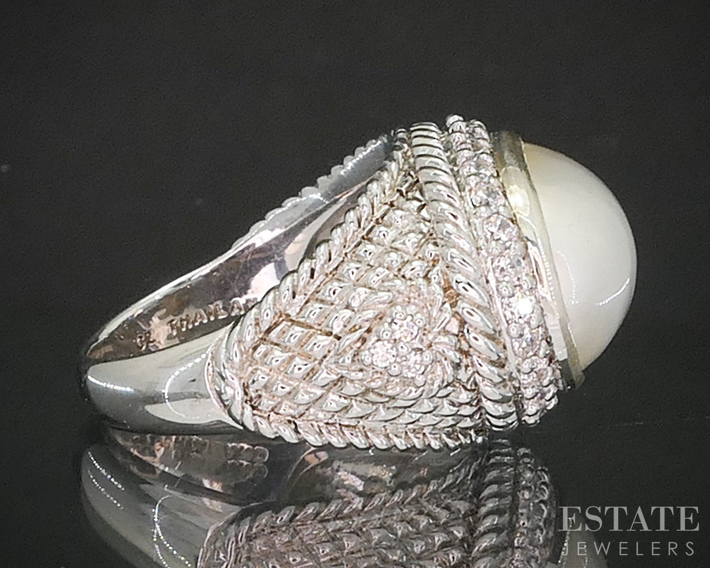 Sterling Silver Judith Ripka Mabe Pearl & CZ Ladies Ring 11.8g i20389