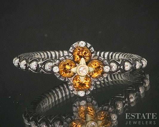 18k & Sterling Barbara Bixby Citrine White Topaz Lotus Ladies Ring 4.6g i20394