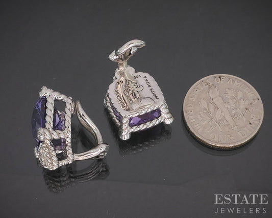Sterling Silver Judith Ripka Natural Amethyst & CZ Ladies Earrings 8g i20397