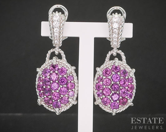 Sterling Silver Judith Ripka Natural Pink Tourmaline & CZ Earrings 14g i20398