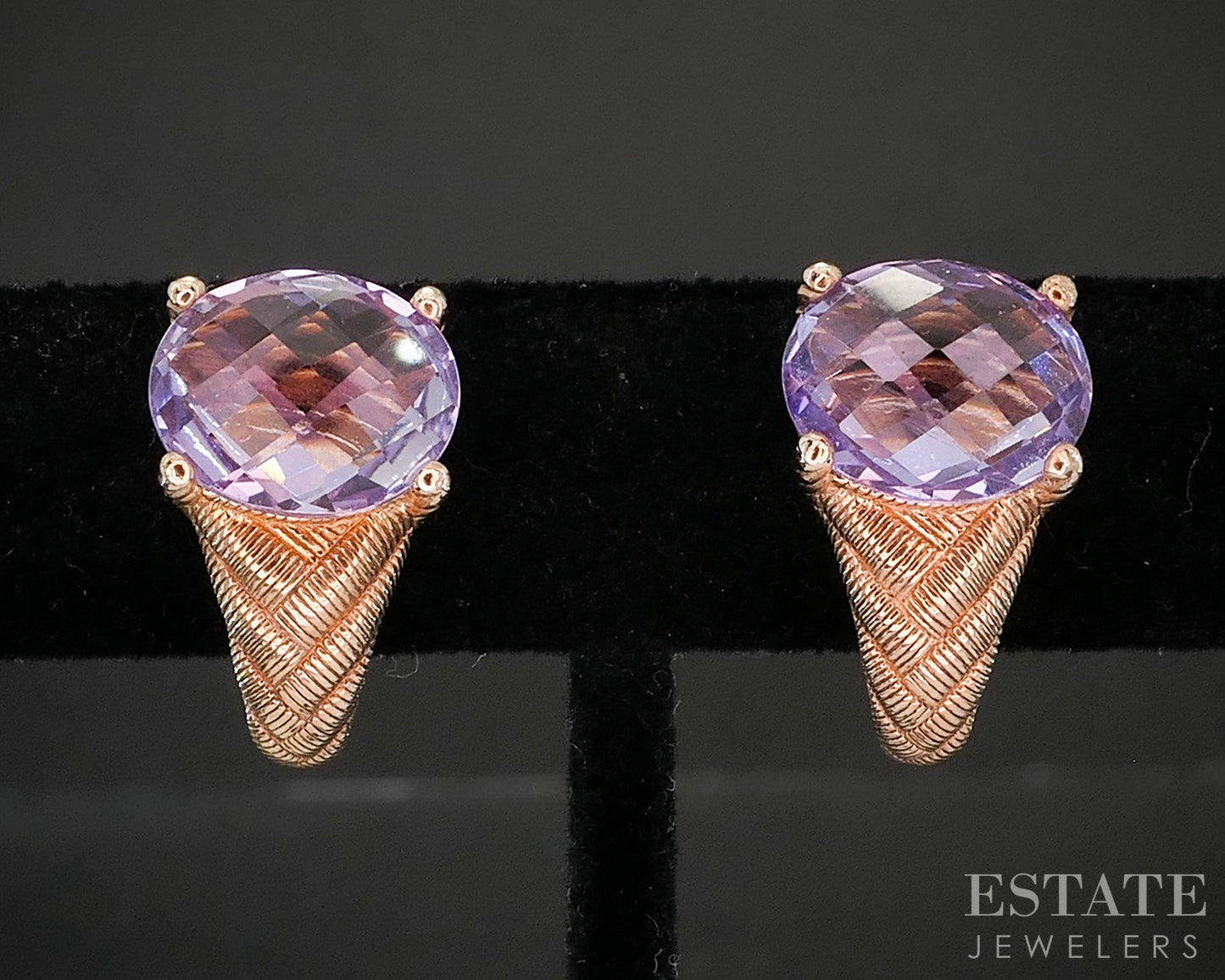 Sterling Silver Judith Ripka Rose Gold Natural Amethyst Earrings 8.8g i20406