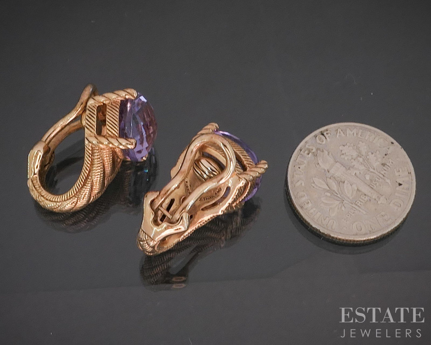 Sterling Silver Judith Ripka Rose Gold Natural Amethyst Earrings 8.8g i20406