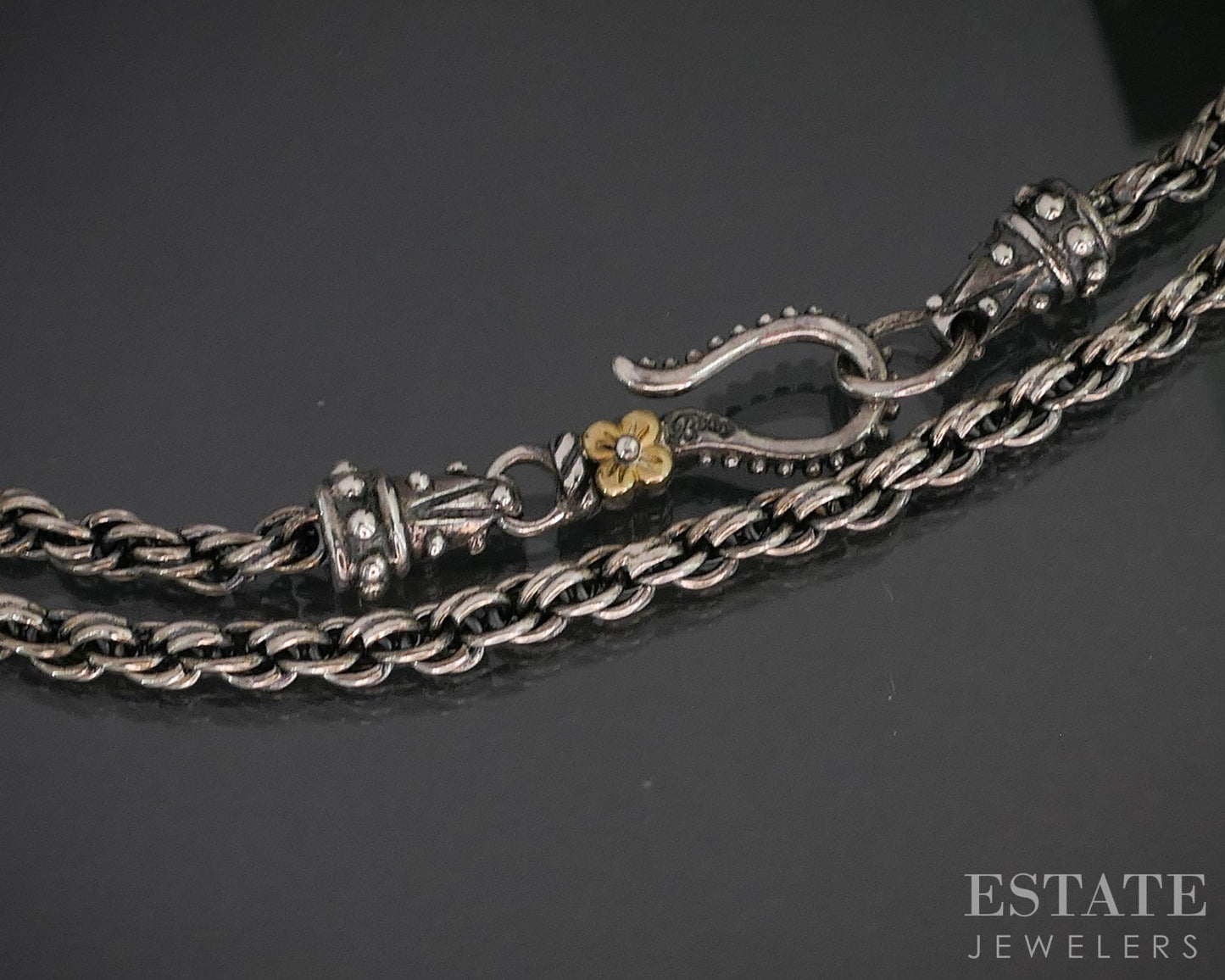 18k & Sterling Barbara Bixby Lotus Flower Rope Chain Necklace 18g 20"L i20401