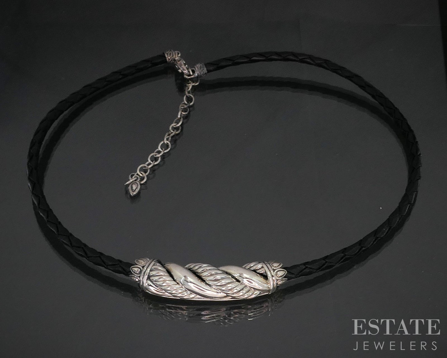 Sterling Silver JAI John Hardy Black Leather Necklace 17g 19"L i20402