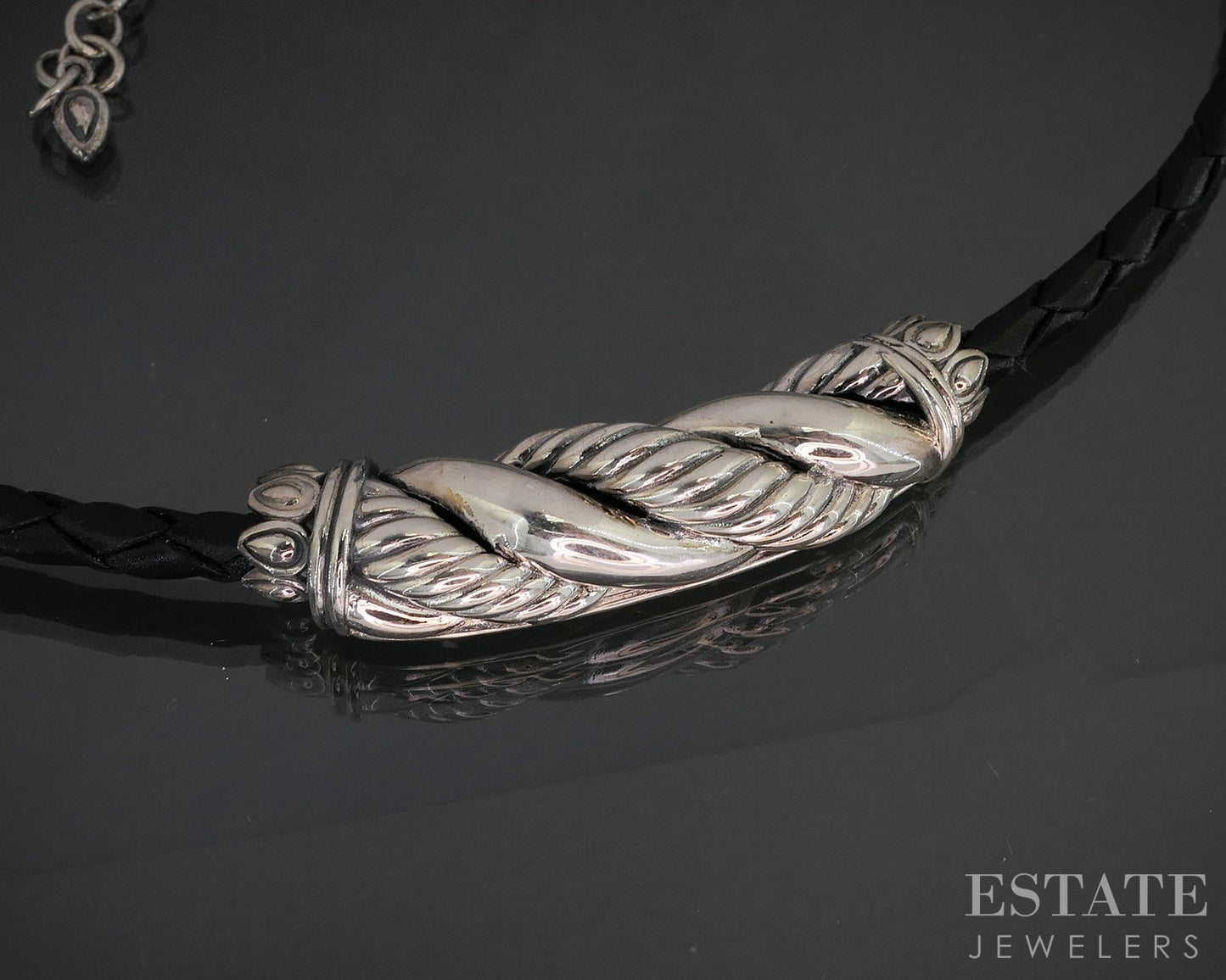 Sterling Silver JAI John Hardy Black Leather Necklace 17g 19"L i20402