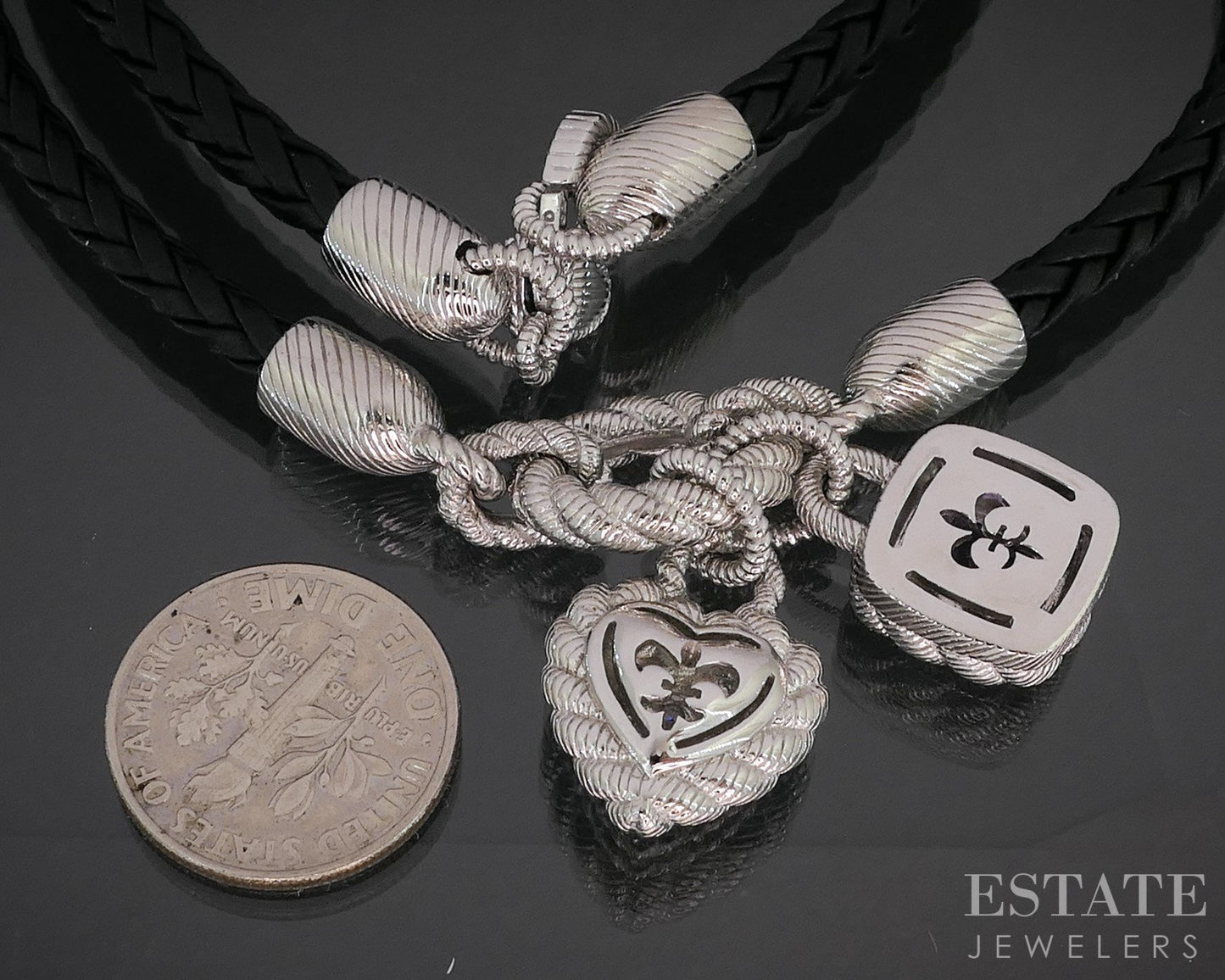 Sterling Judith Ripka Amethyst CZ Heart Charm Leather Necklace 25g i20403