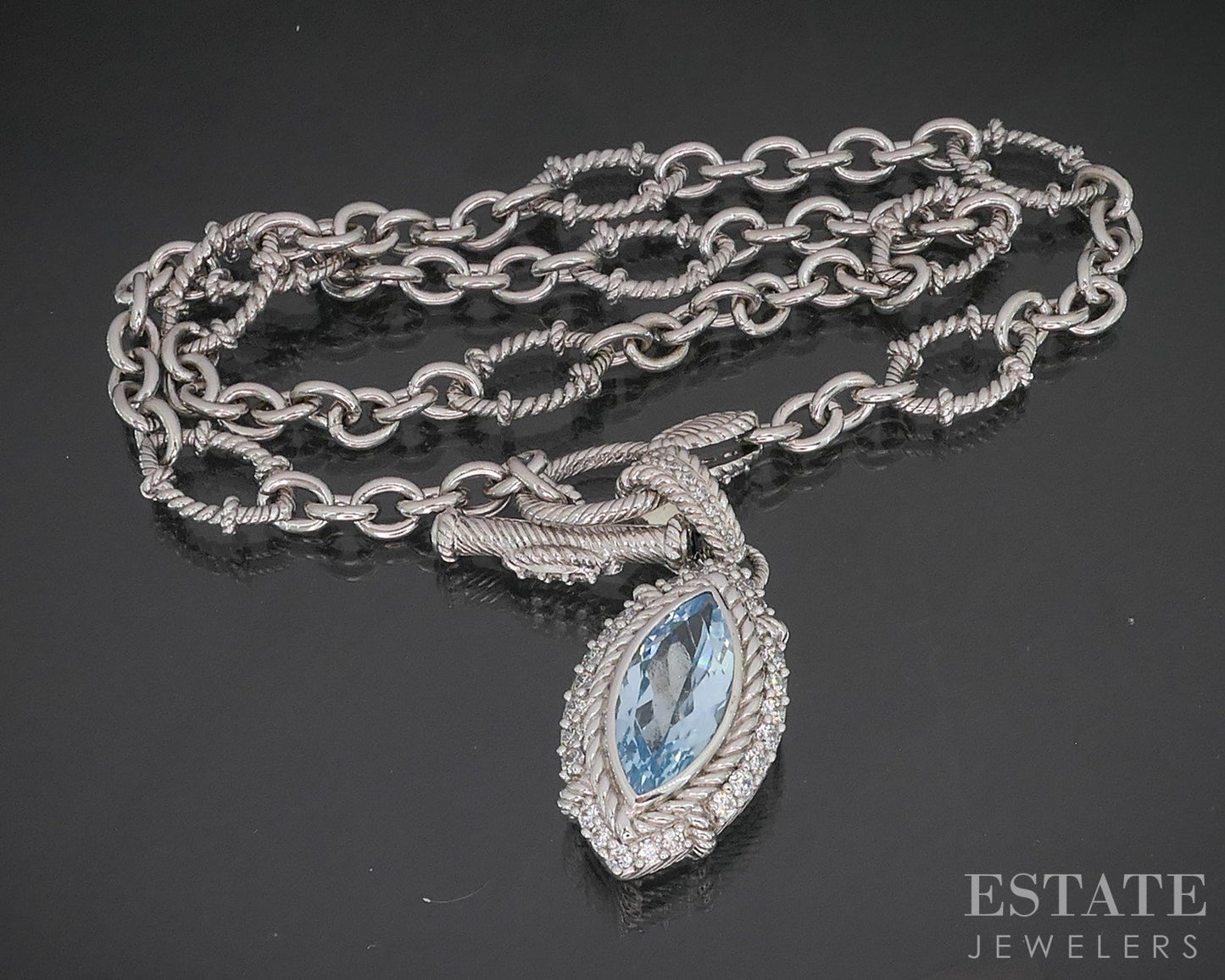 Sterling Judith Ripka Blue Topaz & CZ Cable Chain Necklace 50g 18"L i20409