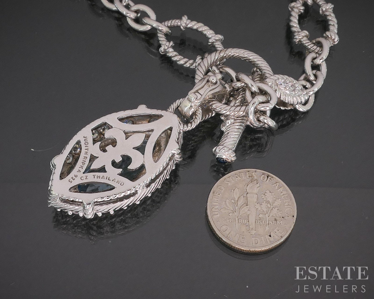 Sterling Judith Ripka Blue Topaz & CZ Cable Chain Necklace 50g 18"L i20409