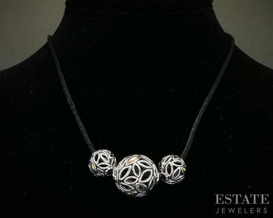 14k & Sterling Silver JAI John Hardy Beaded Black Felt Necklace 17g 20"L i20410