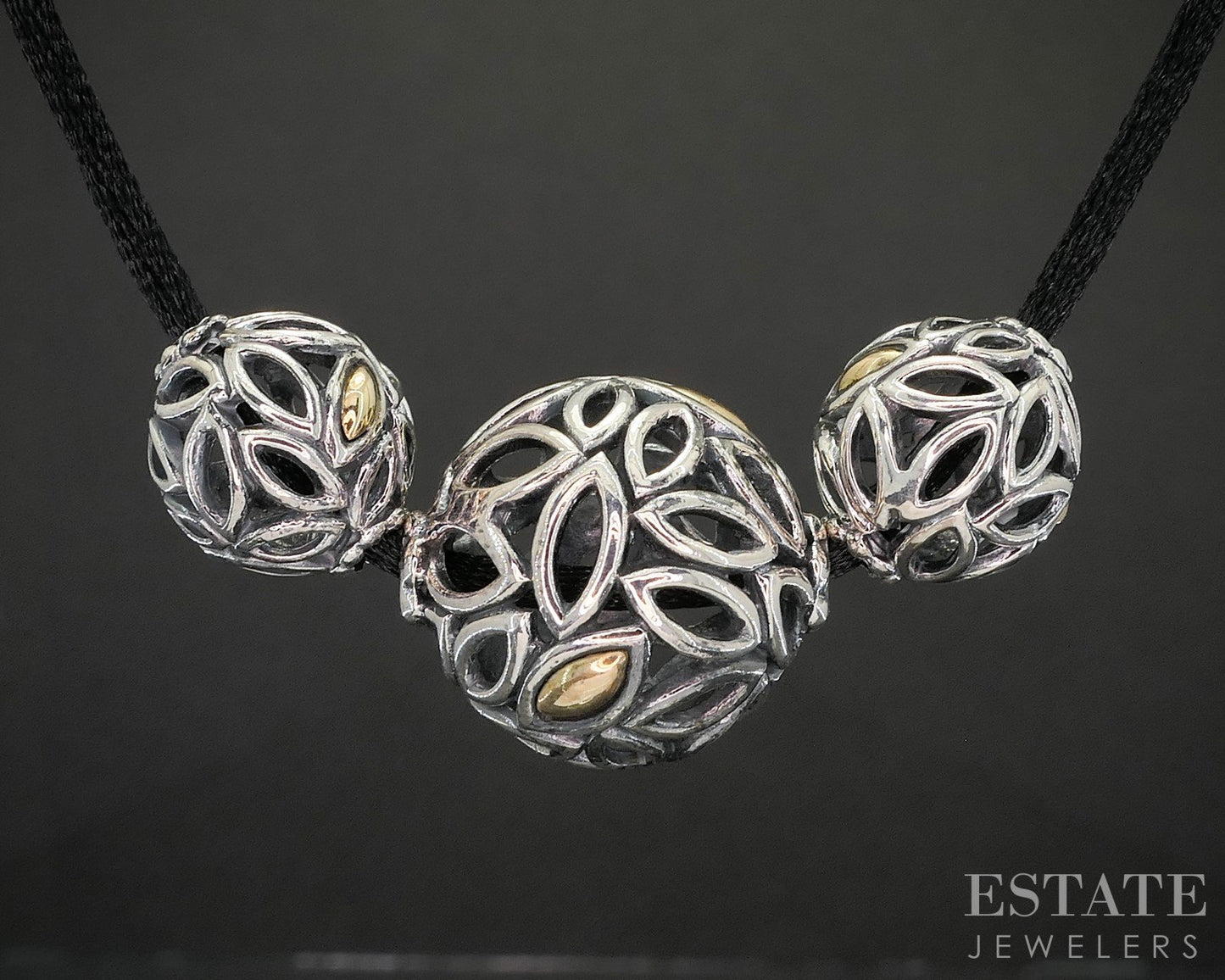 14k & Sterling Silver JAI John Hardy Beaded Black Felt Necklace 17g 20"L i20410