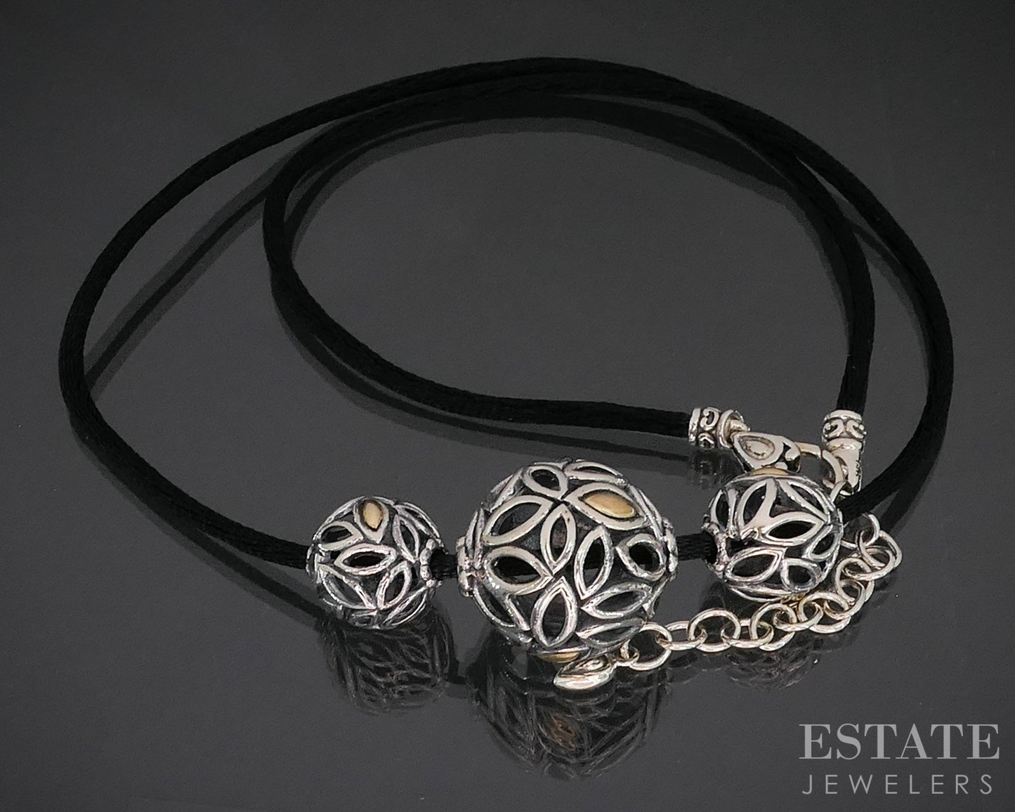 14k & Sterling Silver JAI John Hardy Beaded Black Felt Necklace 17g 20"L i20410