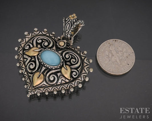 18k & Sterling Barbara Bixby Open Heart Turquoise Ladies Pendant 16.6g i20449