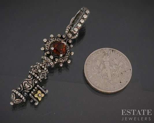 18k & Sterling Barbara Bixby Natural Garnet Key Ladies Pendant 6.7g i20446