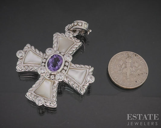 Sterling Silver Judith Ripka Multi Gem Maltese Cross Pendant 19.9g i20443