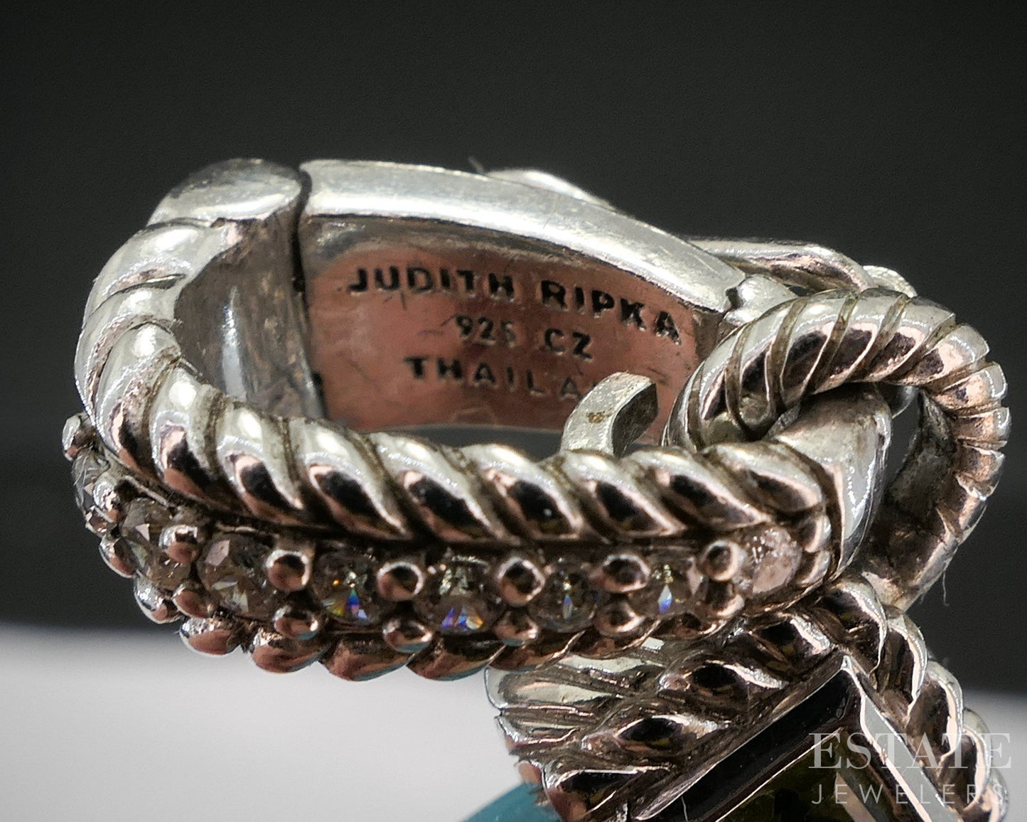 Sterling Silver Judith Ripka Carved Turquoise Lemon Quartz CZ Pendant 9g i20439