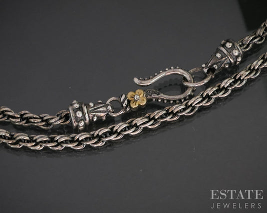 18k & Sterling Barbara Bixby Lotus Flower Rope Chain Necklace 17g 18"L i20461