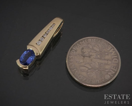 14k Yellow Gold Oval Natural Tanzanite & Diamond Pendant 1.7g i20424