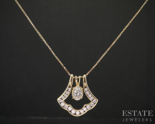 14k Yellow Gold Oval Natural .34ctw Diamond Ladies Necklace 3.7g 20"L i20423