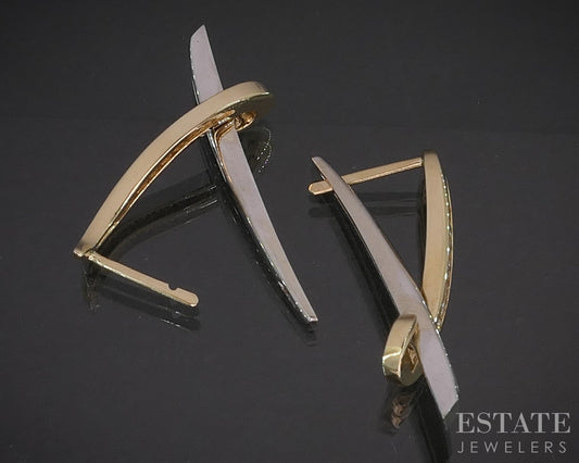 14k Yellow & White Gold Natural .30ctw Diamond Freeform Earrings 5.3g i20428