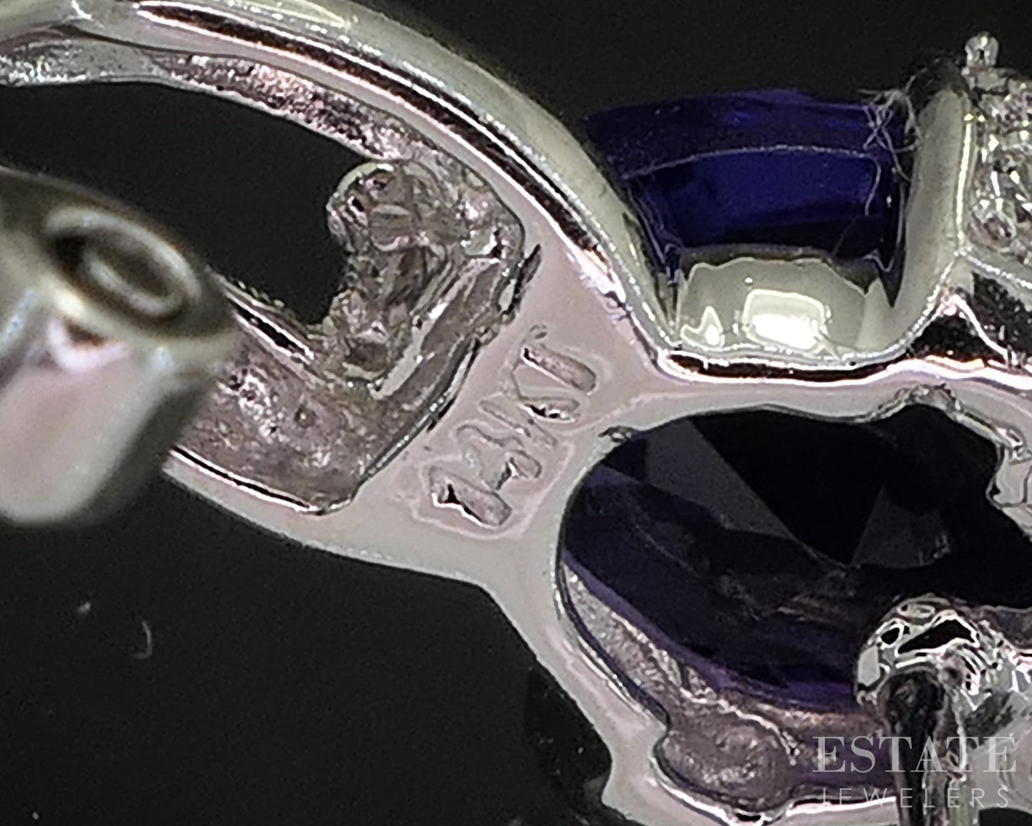 14k White Gold Natural Amethyst & Diamond Omega Back Earrings 3.7g i20434