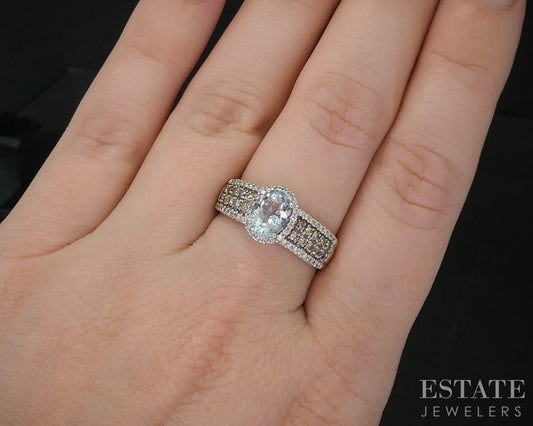 14k Vanilla Gold LeVian Natural Aquamarine & Diamond Ladies Ring 4.3g i20427