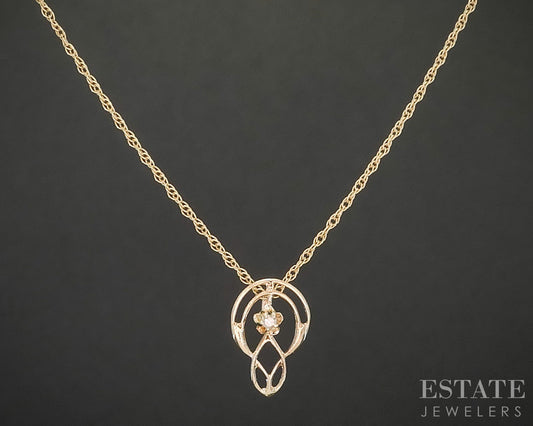 Antique Victorian 14k Yellow Gold Natural Diamond Filigree Necklace 1.5g i20484